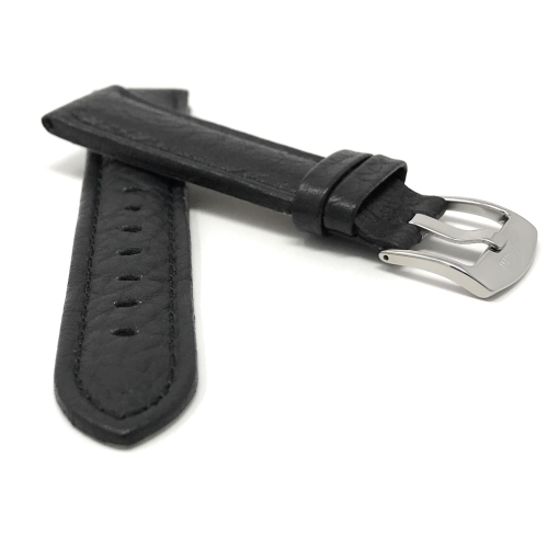 Bandini Bracelet de montre intelligente en cuir motif buffle pour hommes pour Garmin pourerunner, Vivoactive 4 - 22mm, Noir / Boucle Argentée