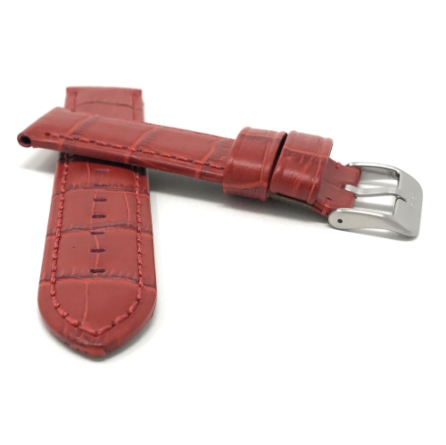 Bandini Bracelet pour montre intelligente en cuir motif alligator imperméable pour hommes pour Fossil Hybird HR Latitude - 24mm, Rouge / Boucle