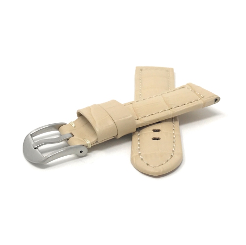 Bandini Bracelet large pour montre intelligente en cuir motif alligator pour hommes pour Moto360 Gen 2 and Gen 3 - 20mm, Beige / Boucle Argentée