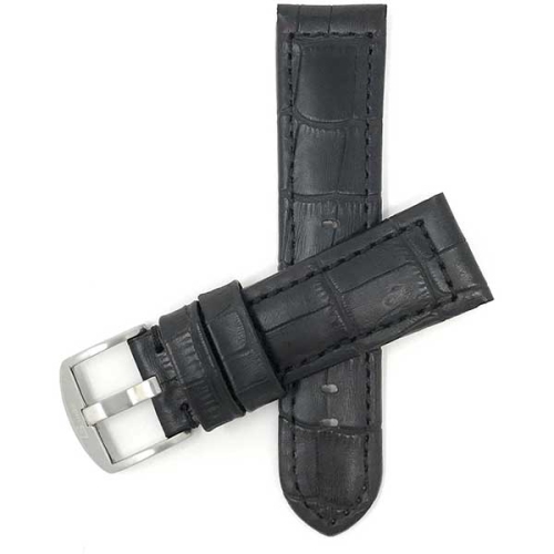 Bandini Bracelet large pour montre intelligente en cuir motif alligator pour hommes pour Michael Kors Access Runway - 18mm, Noir / Boucle Argentée