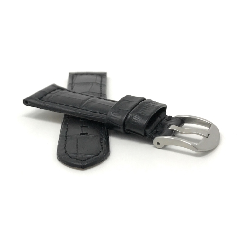 Bandini Bracelet large pour montre intelligente en cuir motif alligator pour hommes pour Michael Kors Access Runway - 18mm, Noir / Boucle Argentée