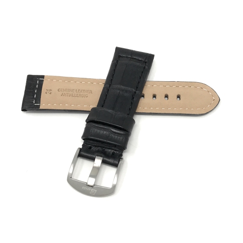 Bandini Bracelet large pour montre intelligente en cuir motif alligator pour hommes pour Michael Kors Access Runway - 18mm, Noir / Boucle Argentée