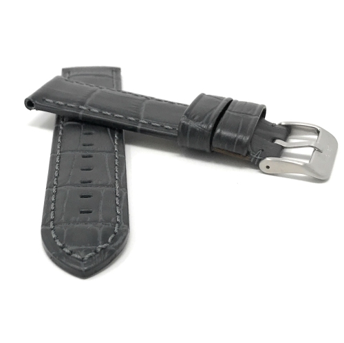 Bandini Mens Waterproof Alligator Pattern Leather Smartwatch Band Strap For Fossil Hybird HR Latitude - 24mm, Grey