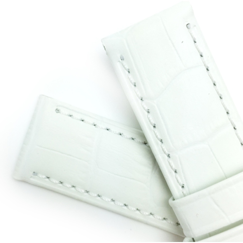 Bandini Mens Waterproof Alligator Pattern Leather Smartwatch Band Strap For Fossil Hybird HR Latitude - 24mm, White