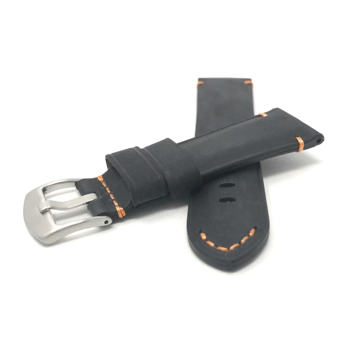 Bandini Bracelet de montre intelligente en cuir vieilli pour hommes pour Amazfit GTR 47mm, GTR2, GTR 2e and Stratos - 22mm, Noir / Orange / Boucle