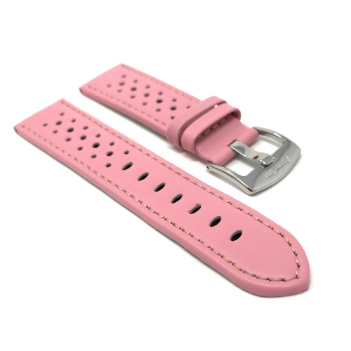 Bandini Mens Perforated Leather Rally Strap Smart Watch Band Strap For Amazfit Bip, U, S, Lite, GTR 42mm, GTS - 20mm, Pink / Silver Buckle
