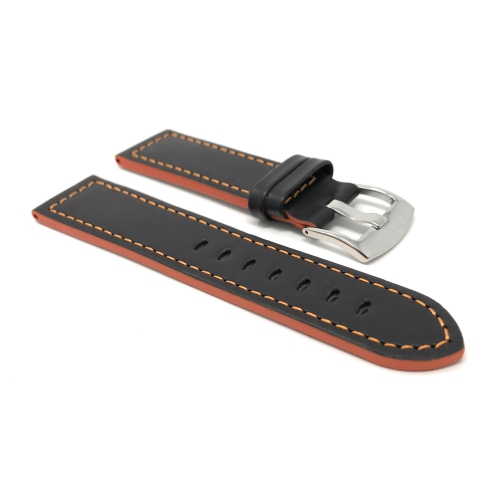 Bandini Mens Thick Two-Tone Leather Racing Smart Watch Band Strap For Moto360 Gen 2 and Gen 3 - 20mm, Black / Orange / Silver Buckle