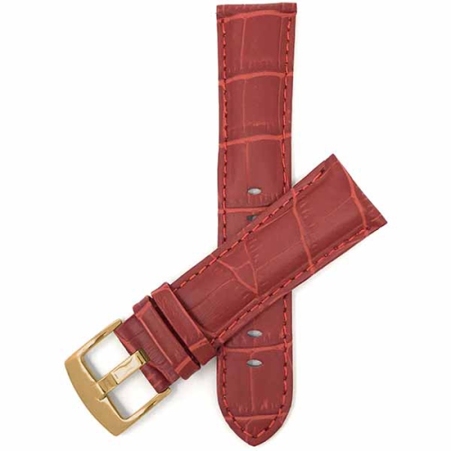 BANDINI  Mens Leather Alligator Pattern Smart Watch Band Strap for Michael Kors Bradshaw - 22MM / Gold Buckle In Red