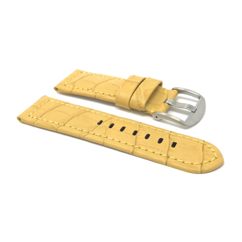 Bandini Bracelet large pour montre intelligente en cuir motif alligator pour hommes pour Moto360 Gen 2 and Gen 3 - 20mm, Jaune / Boucle Argentée