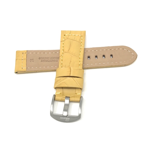Bandini Bracelet large pour montre intelligente en cuir motif alligator pour hommes pour Moto360 Gen 2 and Gen 3 - 20mm, Jaune / Boucle Argentée