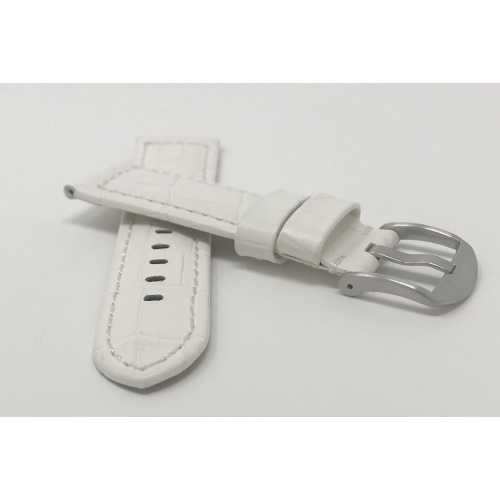 Bandini Bracelet large pour montre intelligente en cuir motif alligator pour hommes pour Moto360 Gen 2 and Gen 3 - 20mm, Blanc / Boucle Argentée