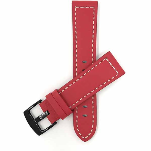BANDINI  Thick Leather Racer Smartwatch Strap, White Stitch for Michael Kors Mkgo - 20MM / Black Buckle In Red