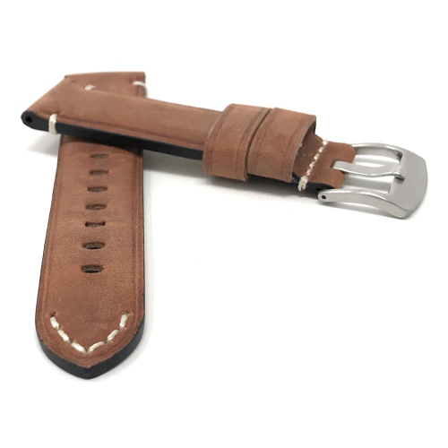 Bandini Mens Distressed Vintage Leather Smart Watch Band Strap For Moto360 Gen 3 - 22mm, Tan / Silver Buckle