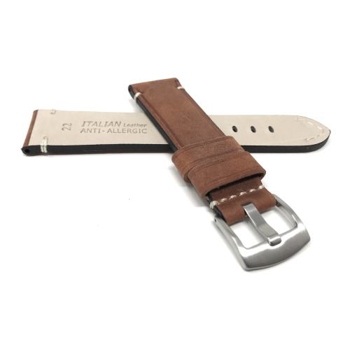 Bandini Mens Distressed Vintage Leather Smart Watch Band Strap For Moto360 Gen 3 - 22mm, Tan / Silver Buckle