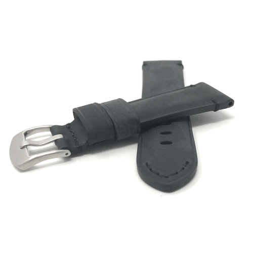 Bandini Mens Distressed Vintage Leather Smart Watch Band Strap For Moto360 Gen 3 - 22mm, Black / Black Stitch / Silver Buckle