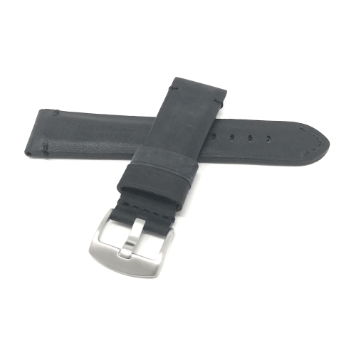 Bandini Mens Distressed Vintage Leather Smart Watch Band Strap For Moto360 Gen 3 - 22mm, Black / Black Stitch / Silver Buckle