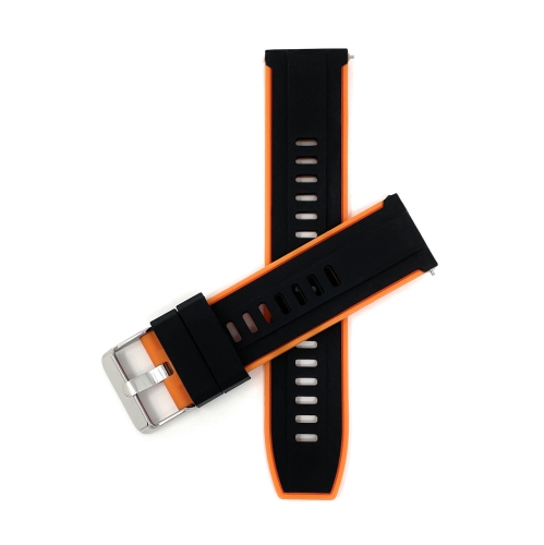 Bandini Bracelet pour montre intelligente en caoutchouc et silicone à dégagement rapide pour Oneplus Watch - 22mm, Noir / Orange / Boucle Argentée
