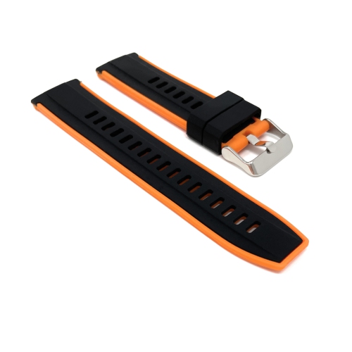 Bandini Bracelet pour montre intelligente en caoutchouc et silicone à dégagement rapide pour Oneplus Watch - 22mm, Noir / Orange / Boucle Argentée