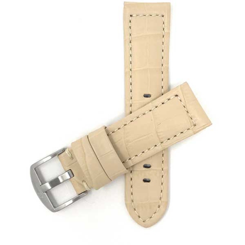 Bandini Wide Mens Alligator Pattern Leather Smart Watch Band Strap For Withings Nokia Scanwatch, Steel HR 36mm, Move ECG - 18mm, Beige