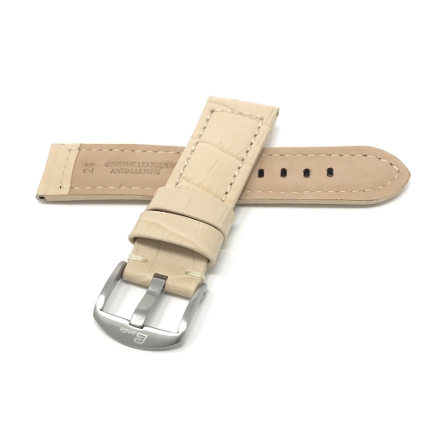 Bandini Wide Mens Alligator Pattern Leather Smart Watch Band Strap For Withings Nokia Scanwatch, Steel HR 36mm, Move ECG - 18mm, Beige