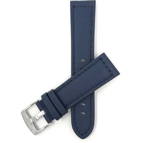 Bandini Thick Racer Style Mens Leather Smart Watch Band Strap For Amazfit Bip, U, S, Lite, GTR 42mm, GTS - 20mm, Blue / Silver Buckle