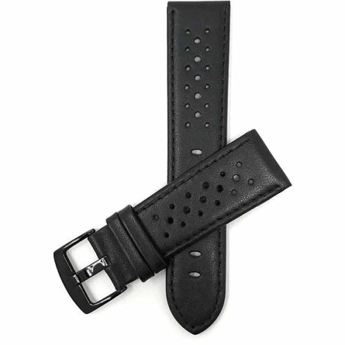 BANDINI  Mens Perforated Leather Rally Strap Smart Watch Band Strap for Mobvoi Ticwatch E2, S2, Pro, Pro 3 - 22MM / Buckle In Black