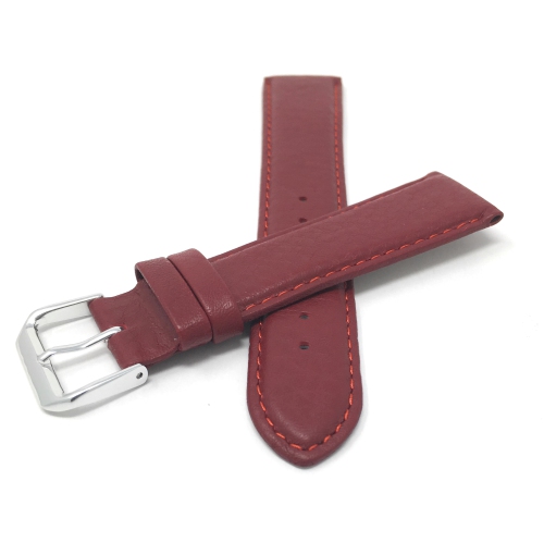 Bandini Womens Semi-Padded Leather Smart Watch Smart Watch Band Strap, Stitch For Garmin Venu Sq - 20mm, Red / Silver Buckle