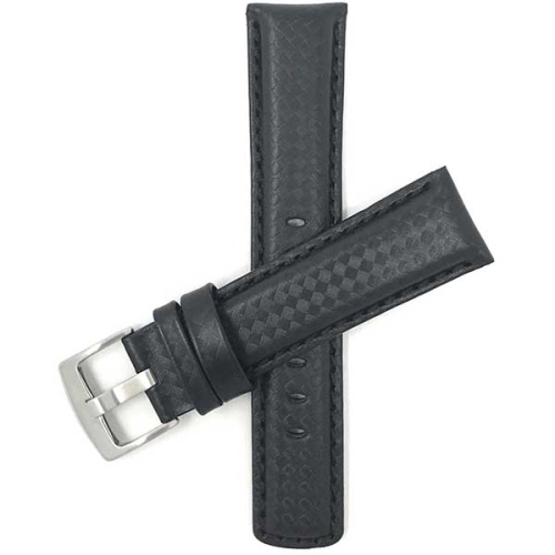 BANDINI  Mens Leather Carbon Fiber Pattern Smart Watch Band Strap for Garmin Venu Sq - 20MM / Silver Buckle In Black