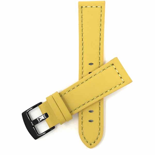 Bandini Thick Racer Style Mens Leather Smart Watch Band Strap For Fossil Hybird HR Latitude - 24mm, Yellow / Black Buckle