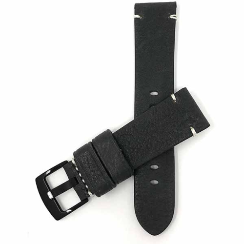 BANDINI  Mens Distressed Leather Smart Watch Band Strap, Minimal Stitch for Michael Kors Mkgo - 20MM / Buckle In Black