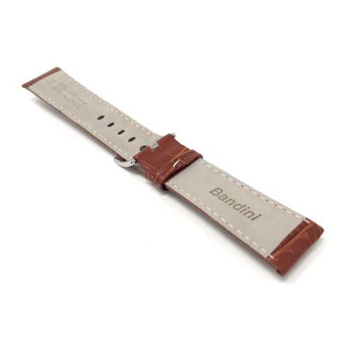 Bandini Bracelet de montre intelligente en cuir pour hommes, motif alligator avec couture pour Fossil Hybird HR Latitude - 24mm, Tan foncé / Boucle