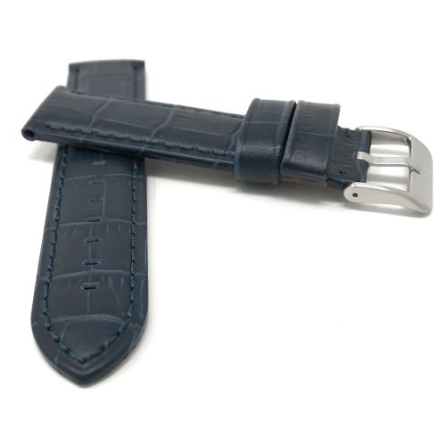 Bandini Bracelet pour montre intelligente en cuir motif alligator imperméable pour hommes pour Fossil Hybird HR Latitude - 24mm, Bleu marine / Boucle