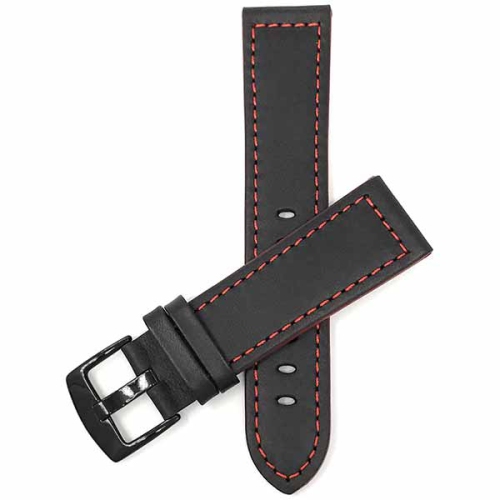BANDINI  Mens Thick Two-Tone Leather Racing Smart Watch Band Strap for Skagen Falster 2 And 3, Jorn - 22Mm, Black / / Black Buckle In Red