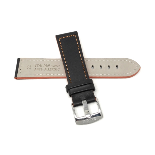 Bandini Mens Thick Two-Tone Leather Racing Smart Watch Band Strap For Withings Nokia Scanwatch, Steel HR 36mm, Move ECG - 18mm, Black / Orange /