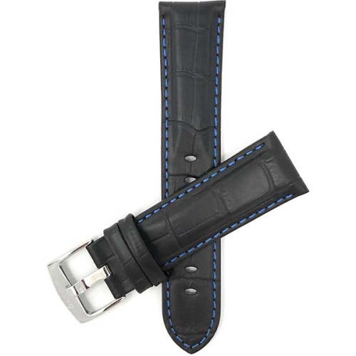 BANDINI  Mens Leather Alligator Pattern, Stitch Smart Watch Band Strap for Fossil Hybird Hr Latitude - 24Mm, Black / / Silver Buckle In Blue