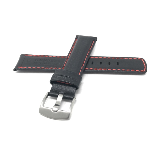 Bandini Mens Leather Carbon Fiber Pattern Smart Watch Band Strap For Oneplus Watch - 22mm, Black / Red / Silver Buckle