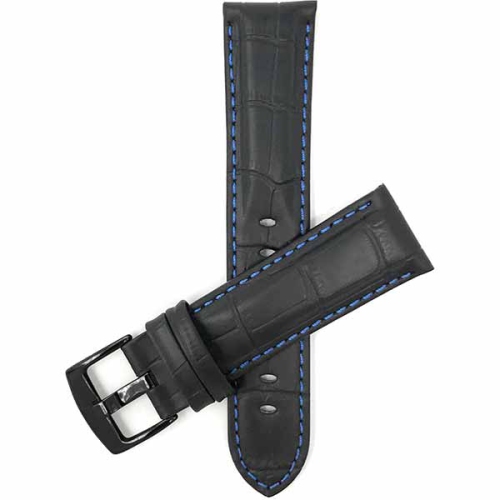 BANDINI  Mens Leather Alligator Pattern, Stitch Smart Watch Band Strap for Garmin Venu Sq - 20Mm, Black / / Black Buckle In Blue