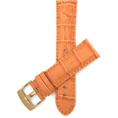 BANDINI  Mens Leather Alligator Pattern Smart Watch Band Strap for Garmin Forerunner, Vivoactive 4 - 22MM / Gold Buckle In Orange