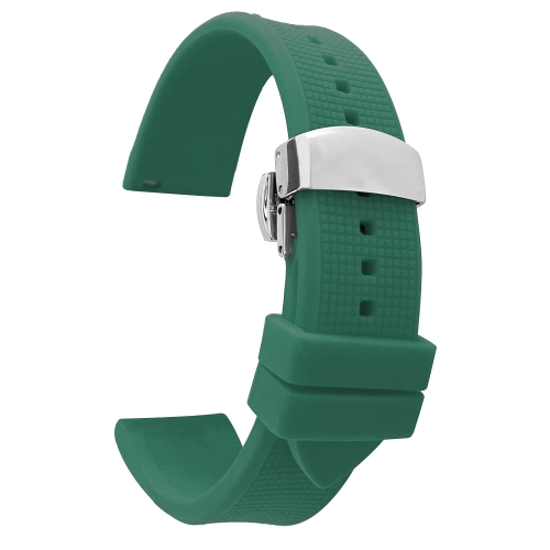 BANDINI  Waterproof Soft Rubber Silicone Deployment Smart Watch Band Strap for Mobvoi Ticwatch E2, S2, Pro, Pro 3 - 22MM In Green