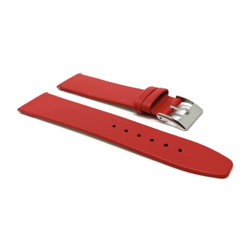 Bandini Classic Quick Release Slim Leather Smart Watch Band Strap For Garmin Venu Sq - 20mm, Red / Silver Buckle