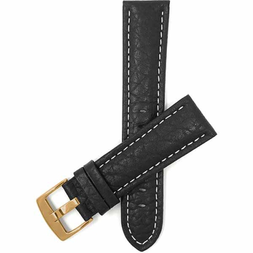 Bandini Mens Padded Leather Buffalo Pattern Smart Watch Band Strap, White Stitch For Garmin Venu Sq - 20mm, Black / Gold Buckle
