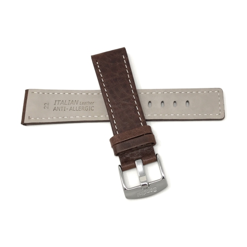 Bandini Square Tip Leather Smartwatch Strap, White Stitch For Sunnto 9, Suunto 7 - 22mm, Brown / Silver Buckle