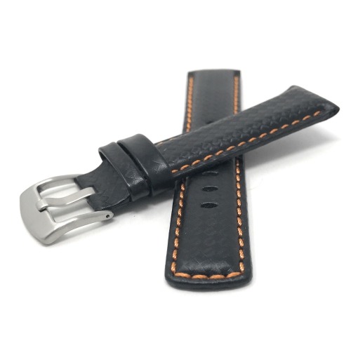 Bandini Bracelet de montre intelligente en cuir à motif de fibre de carbone pour hommes pour Withings Nokia Steel HR 40mm, Horizon - 20mm, Noir /