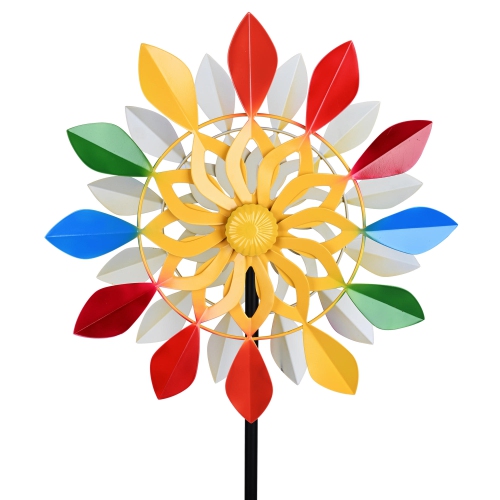 YARDLAB  63-Inch Colorful Wind Spinner, Floral Windmill Decor for Patio, Graden Yard Lawn, Metal Stake With Height Adjustable -