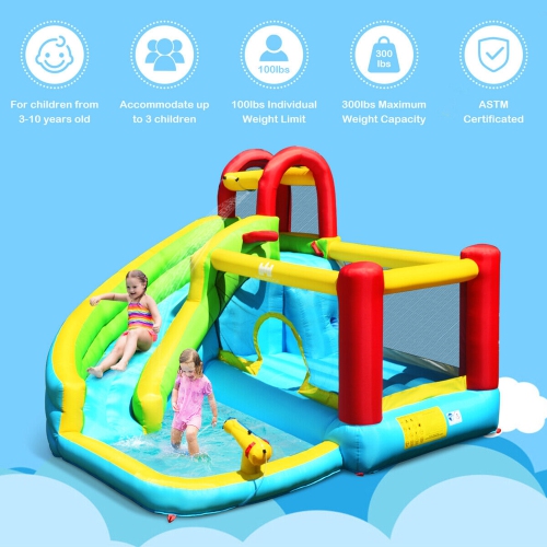 Gymax Inflatable Kids Water Slide Jumper Bounce House Splash Water Pool W/ 480W Blower