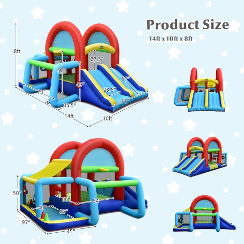 Gymax Kids Inflatable Bounce House Bouncer Castle w/ Double Slides Without Blower