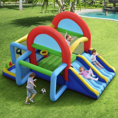 Gymax Kids Inflatable Bounce House Bouncer Castle w/ Double Slides Without Blower