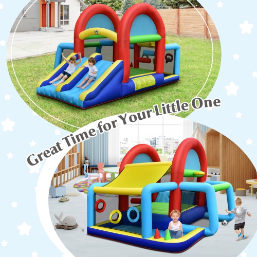 Gymax Kids Inflatable Bounce House Bouncer Castle w/ Double Slides Without Blower