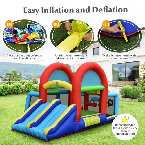 Gymax Kids Inflatable Bounce House Bouncer Castle w/ Double Slides Without Blower