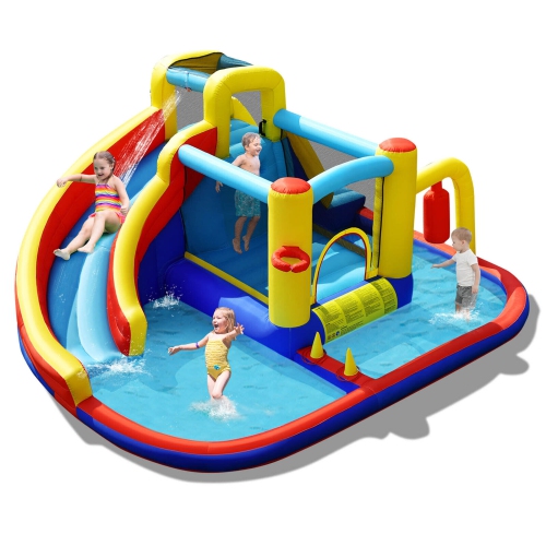 Gymax 7-in-1 Inflatable Water Slide Water Park Kids Bounce Castle Without Air Blower